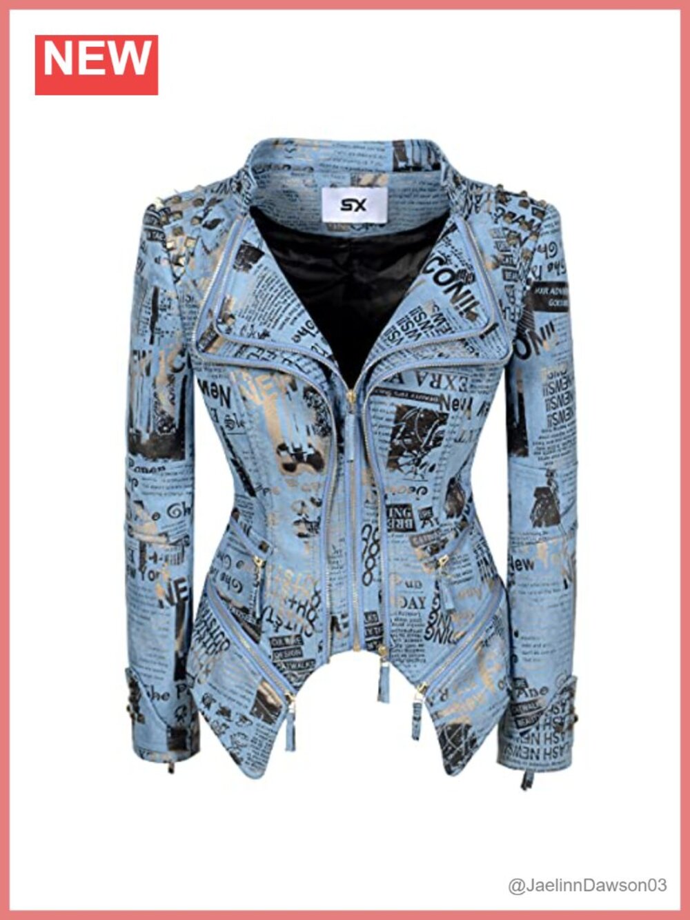 Faux Leather Biker Jacket Studded Moto Style Women's